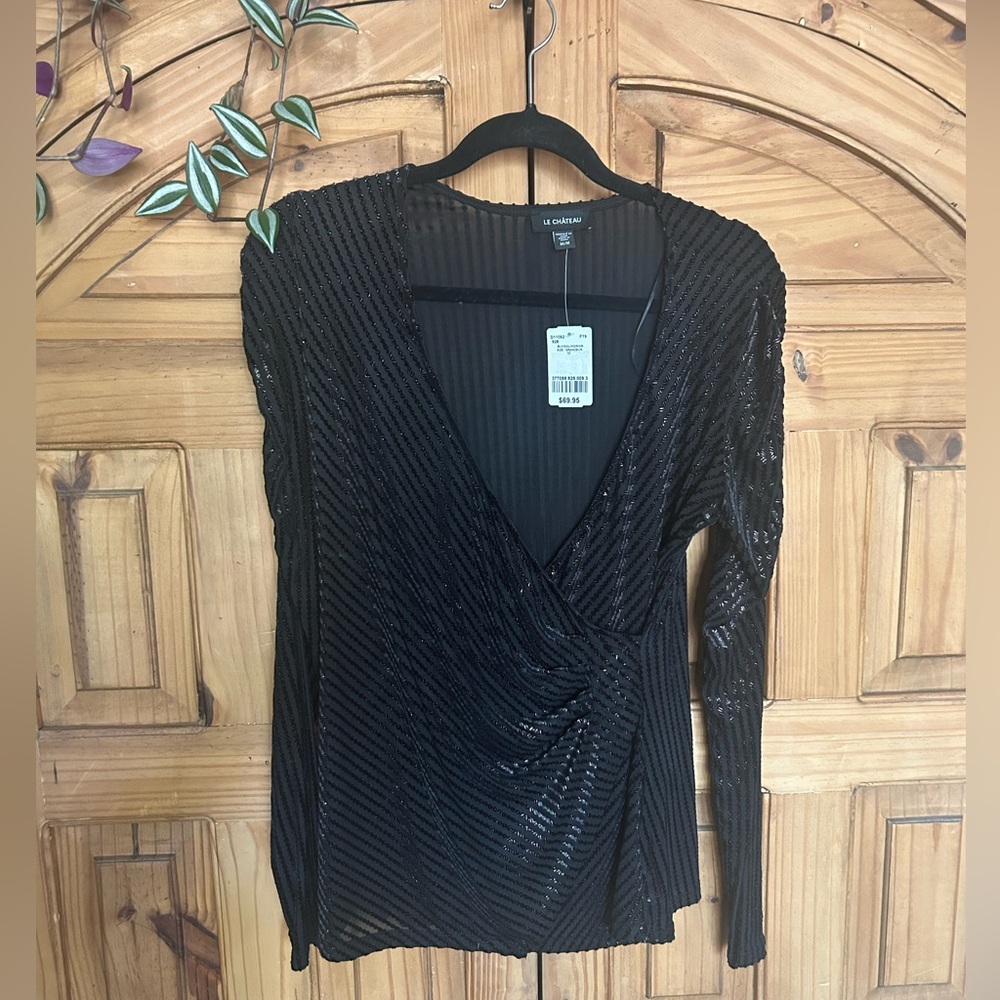 Le Chateau Shimmery Wrap Long Sleeve Top